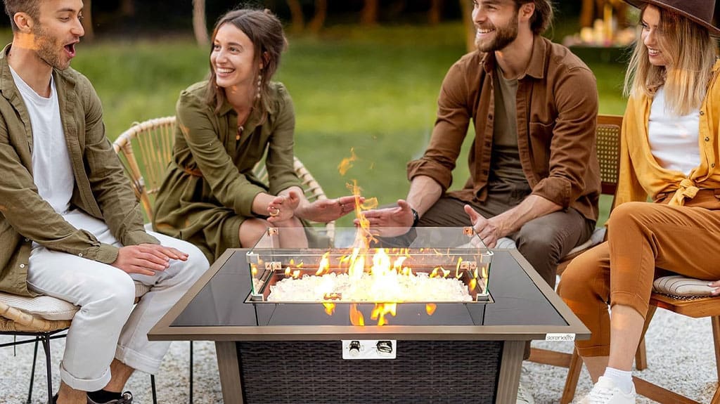 SereneLife Outdoor Propane Gas Fire Pit Table