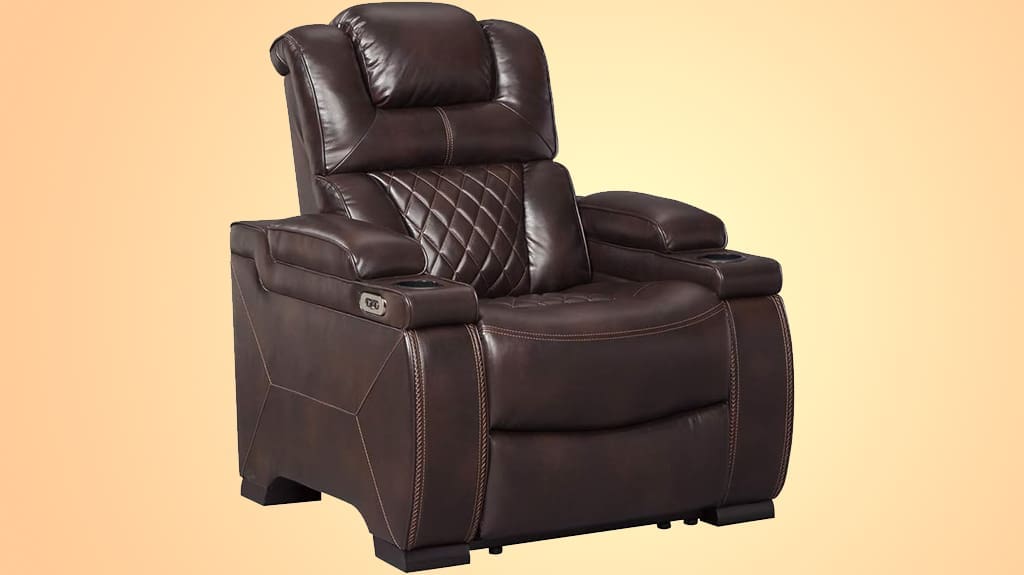 Signature Design by Ashley Warnerton Faux Leather Power Recliner with Adjustable Headrest